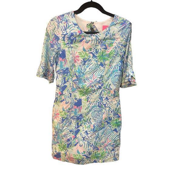 Lilly Pulitzer Fiesta Stretch Dress Coastal Blue Lion Around Size 2 EUC - Picture 1 of 8